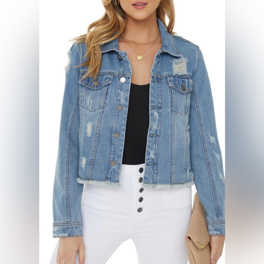 NWT VICI ~ Distressed Denim Trucker Jacket